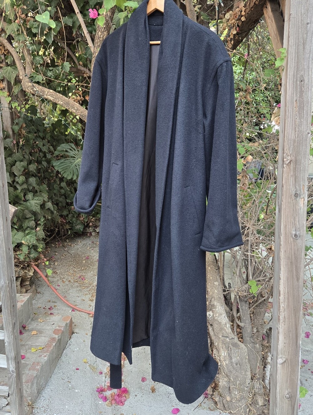Vintage 90s Muted Black Long Open Front Coat Spiegel M